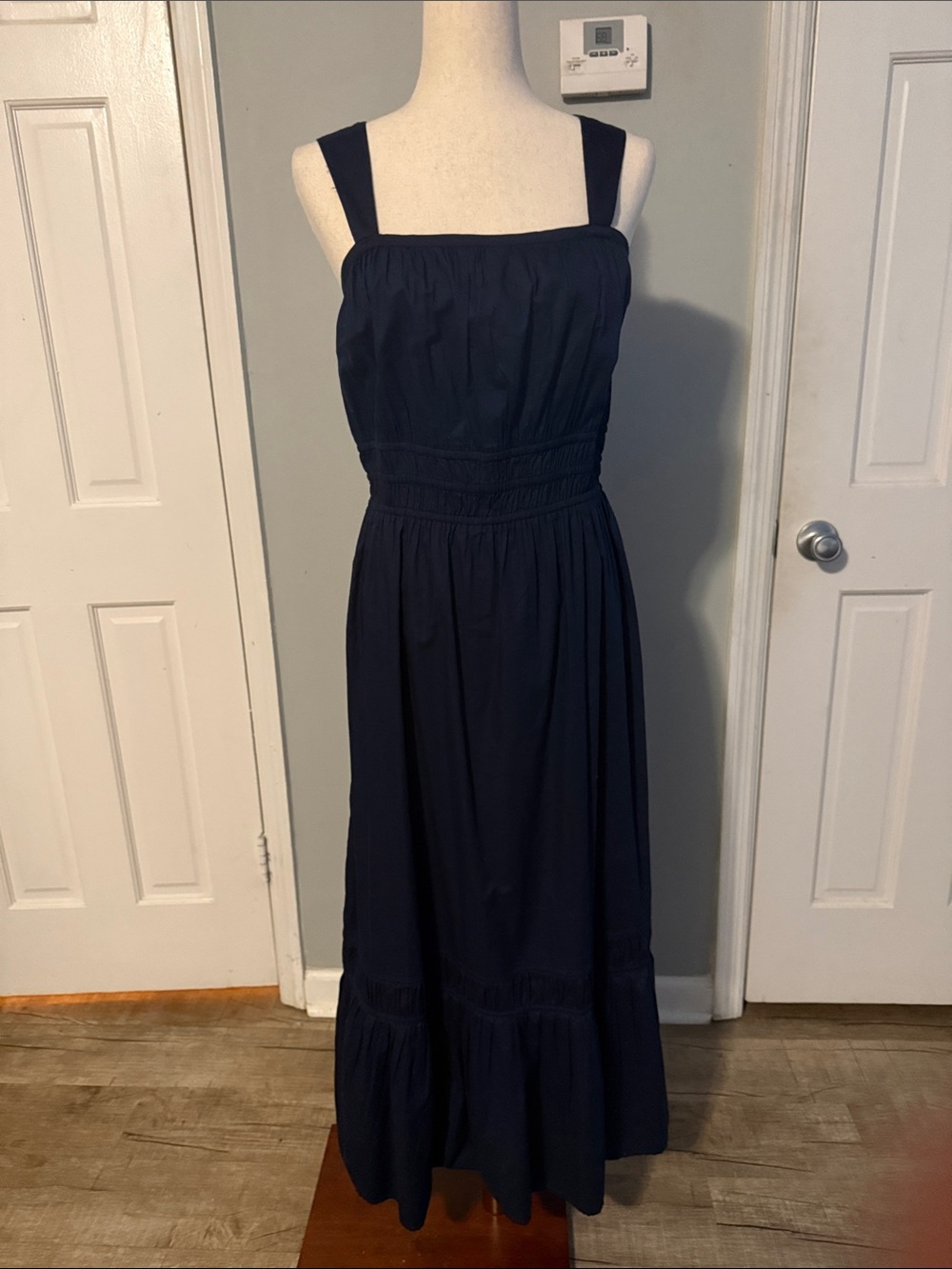 LOFT Navy Maxi Sundress with Smocked Waist, Medium